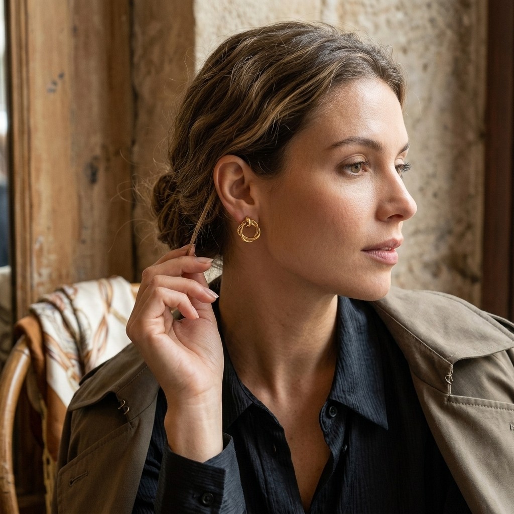 Gold Tone Intertwined Knot Stud Earrings Matte Geometric Jewelry