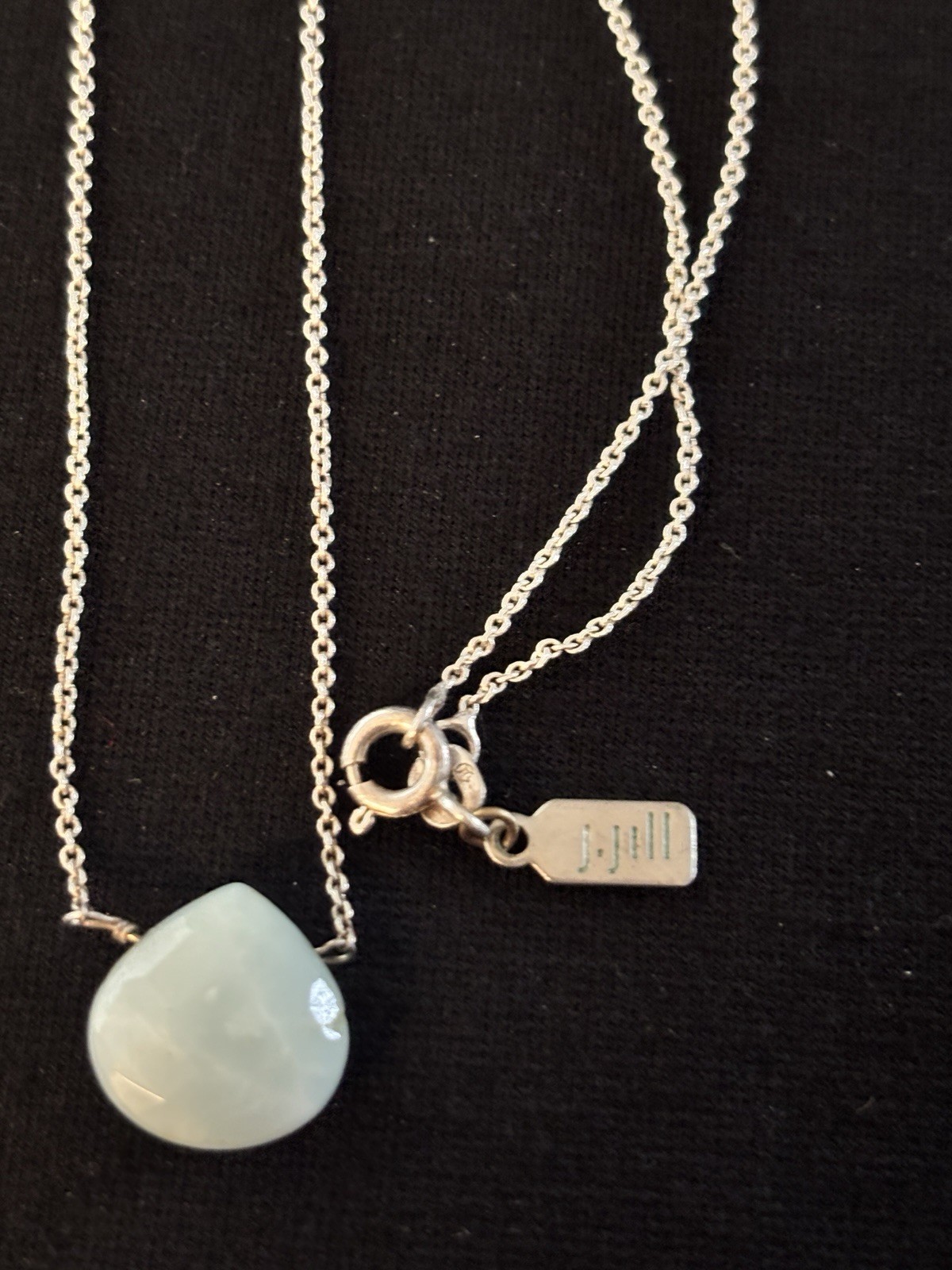 J.Jill Pale Aqua Blue Faceted Teardrop Pendant Silver Tone Necklace