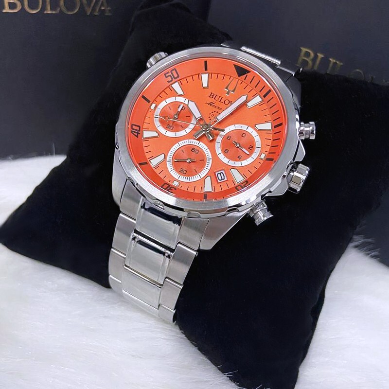 Men New Bulova Classic Orange Marine Star Stainless Steel 96B395 Watch (100MM)