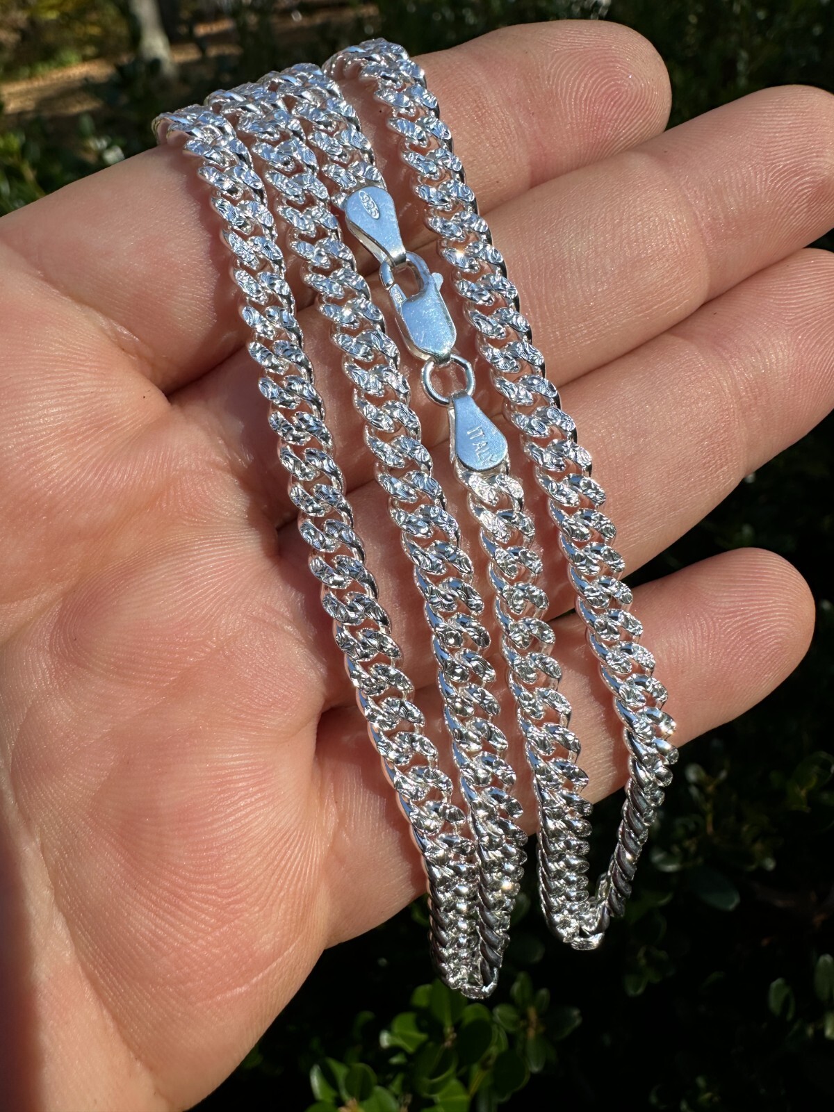 Miami Cuban Chain Diamond Cut Real 925 Sterling Silver Bracelet Necklace 3-7mm