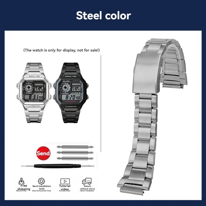18mm Stainless Steel Watch Band Strap For Casio 3299 AE1200 AE1300 A159 Bracelet