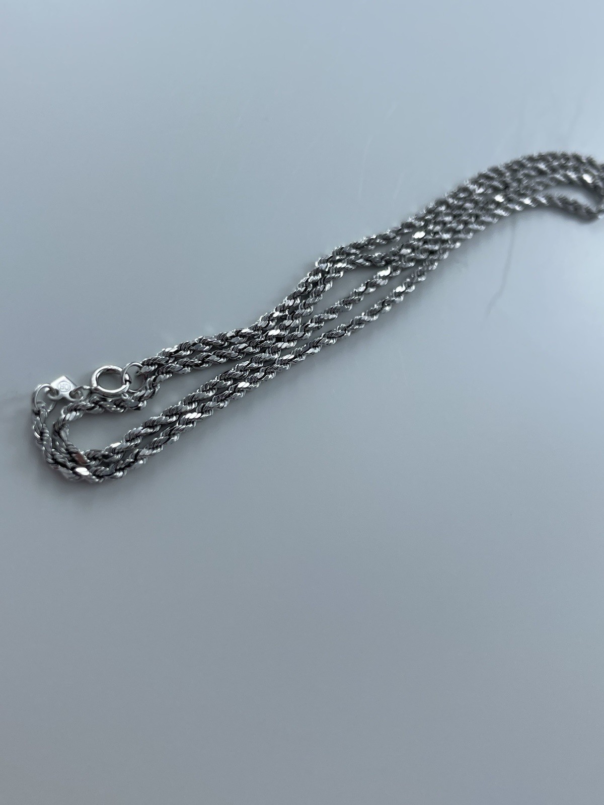 14k White Gold 1mm Rope Chain 20″ Necklace 2.6g Spring Ring Clasp