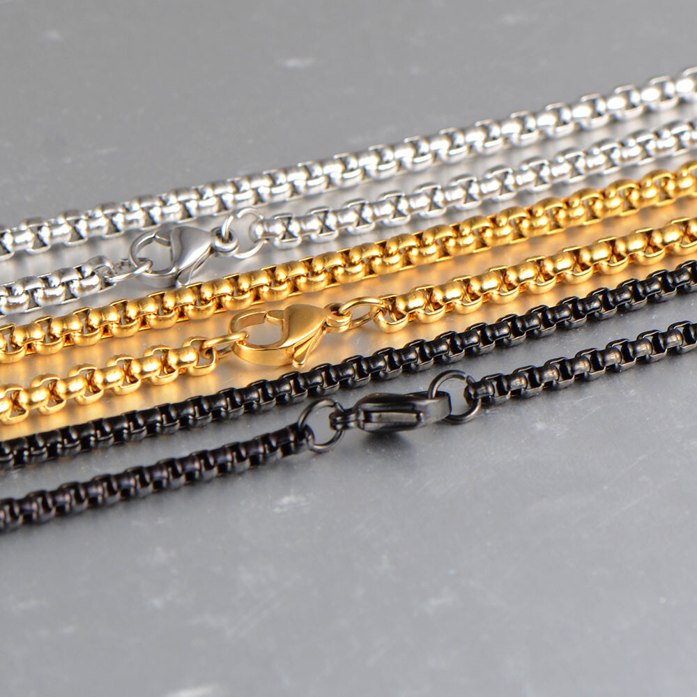 2/3/4/5/7mm Fashion 316L Stainless Steel Rolo Link Chain Necklace for Women Men