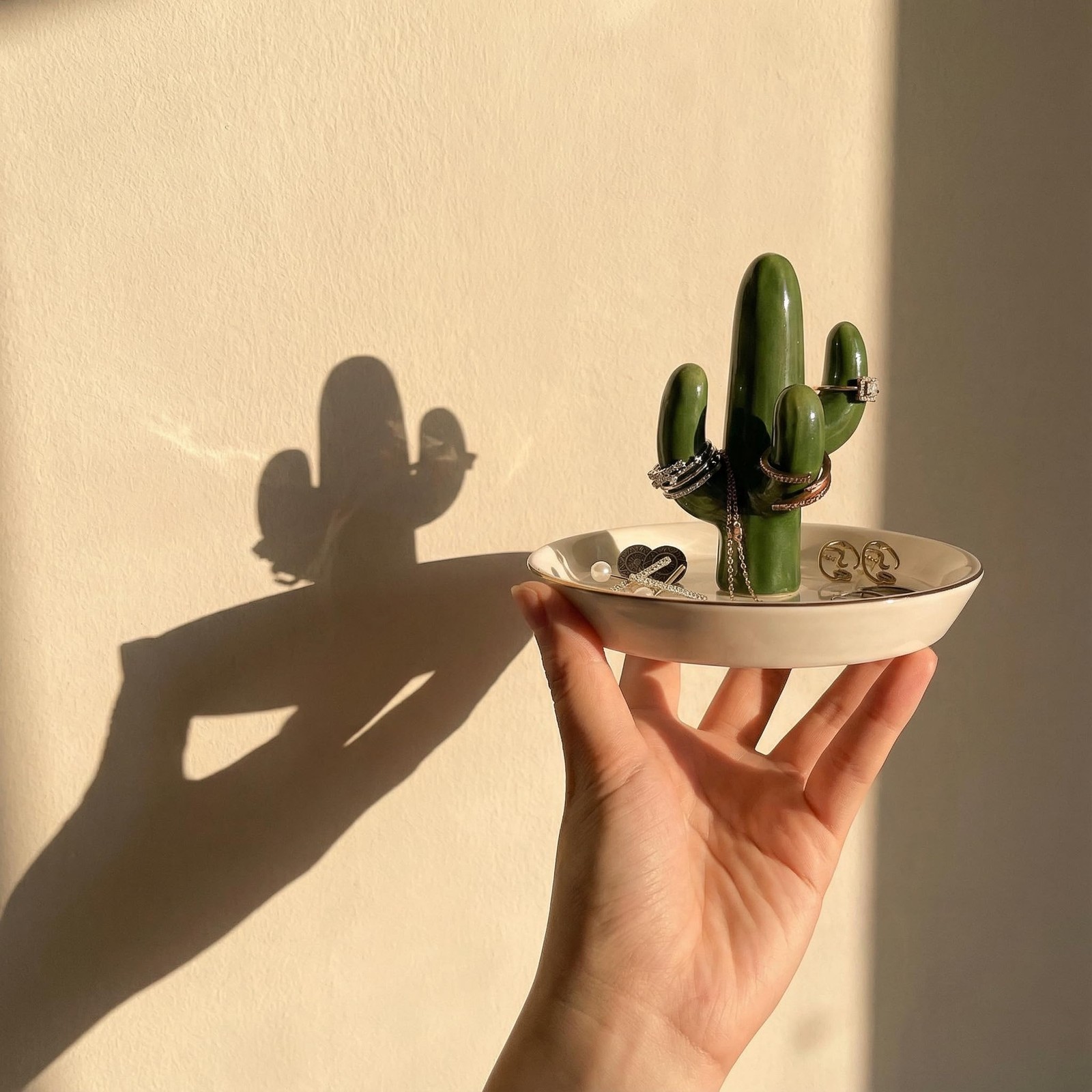 Cactus Jewelry Holder and Ring Dish – Ceramic Succulent Decor for Kitchen Sin…
