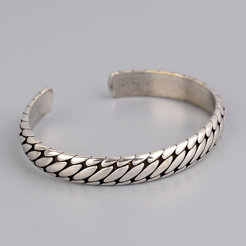Retro Elegant 925 Silver Cuff Bangle Vintage Minimalist Women Bracelet New USA