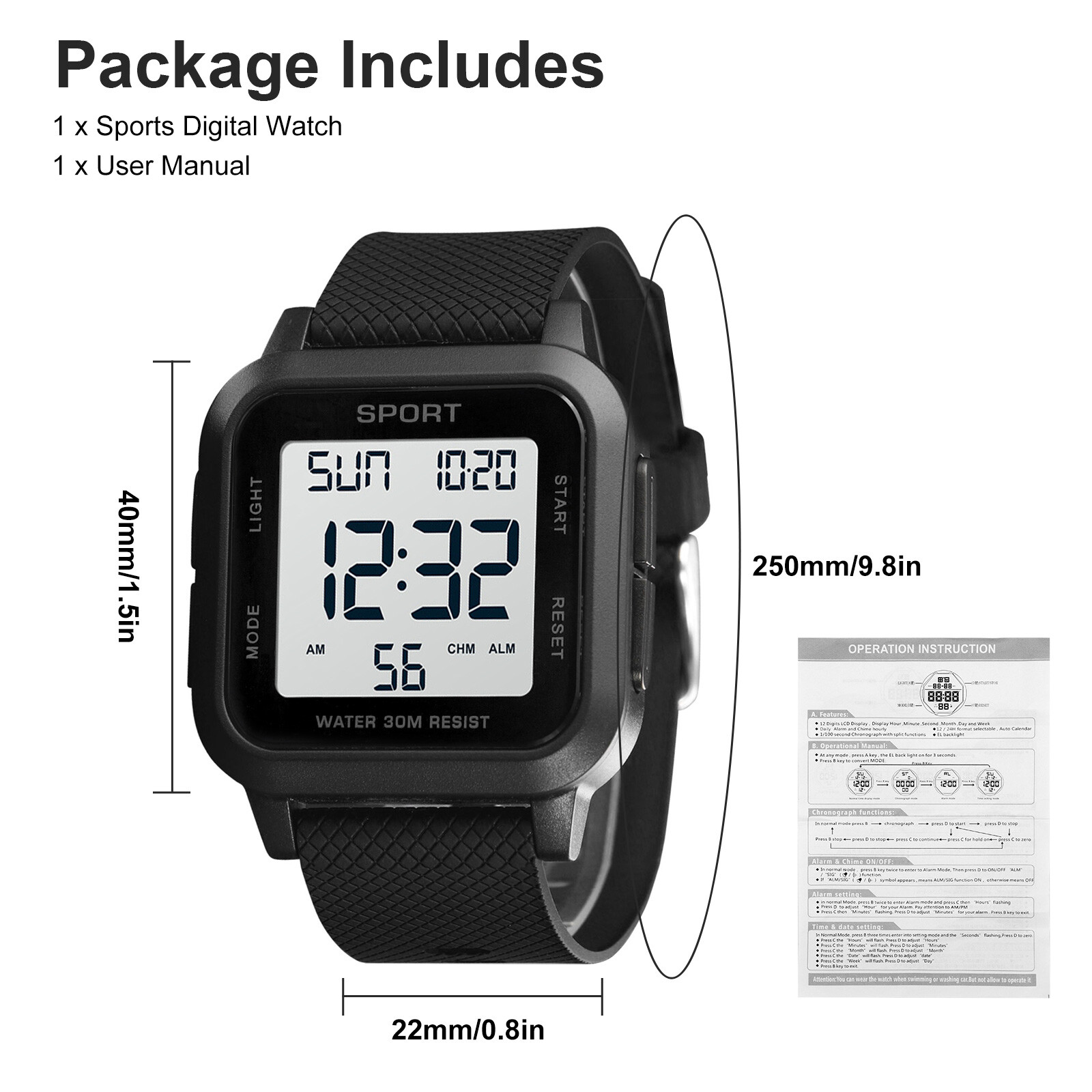 Waterproof Men’s Digital Army Military Sport Quartz Watch Chronograph Backlight