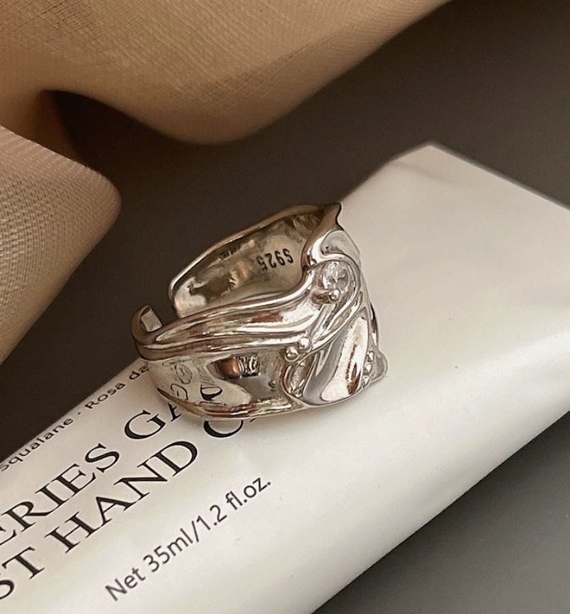 Hip Hop Silver Plated Alloy Irregular Concave Convex Vortex Women’s Open Ring