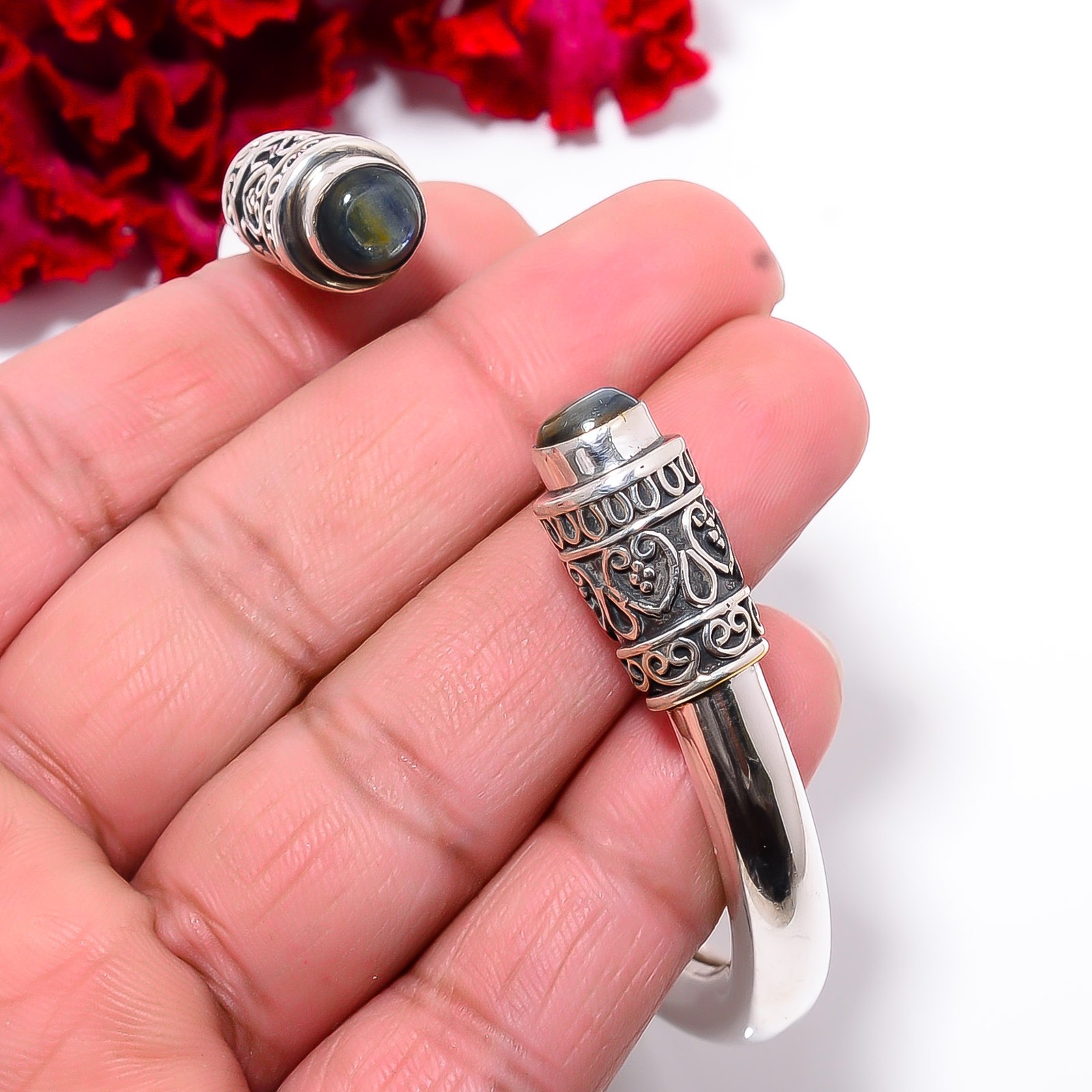 Kyanite – Nepal 925 Sterling Silver Bali Cuff|C1000394112