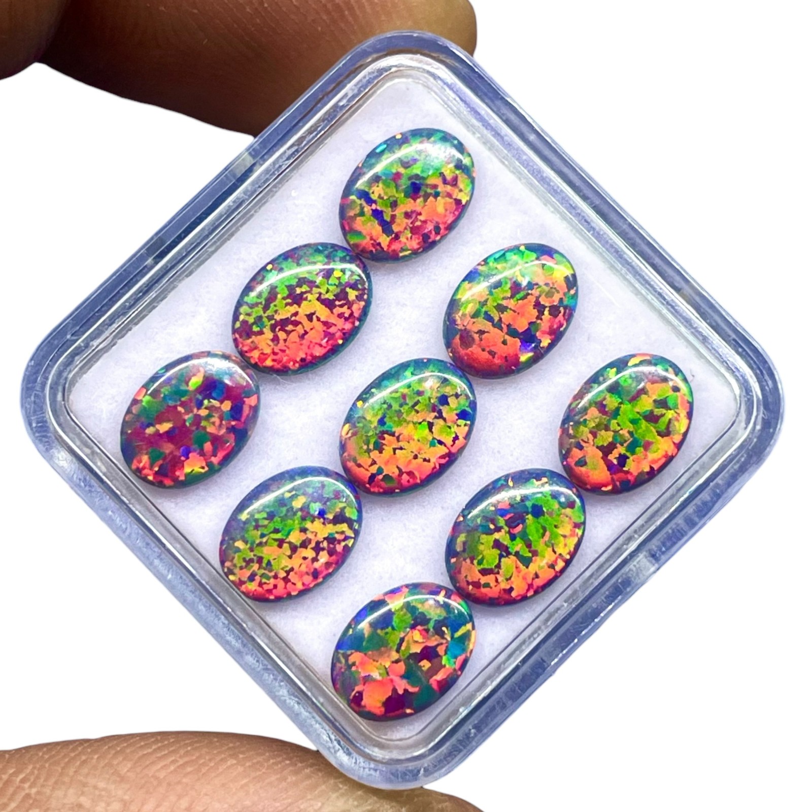 5 Pcs Australian Black Opal 8x6mm Oval Cabochon AAA Lab Created Gemstones Lot