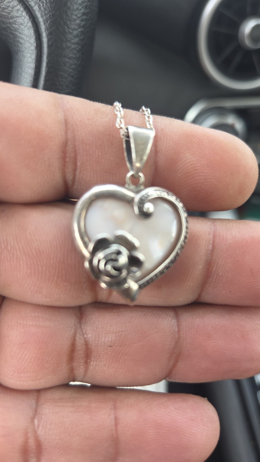 925 Silver Mother of Pearl Heart Pendant 20 inch Rope Lobster Clasp Signed
