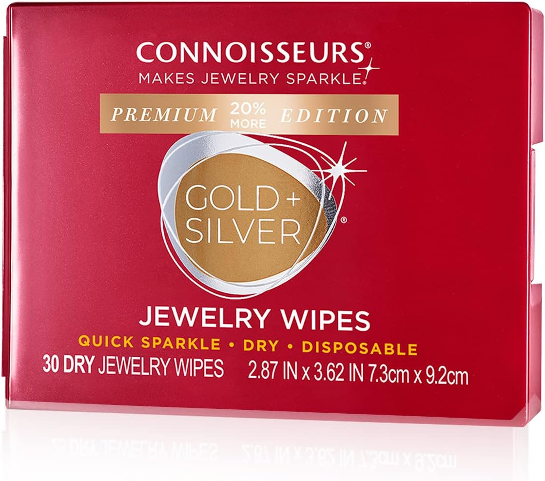 CONNOISSEURS Premium Edition Jewelry Wipes for Gold & Silver Jewelry – 30 Pack