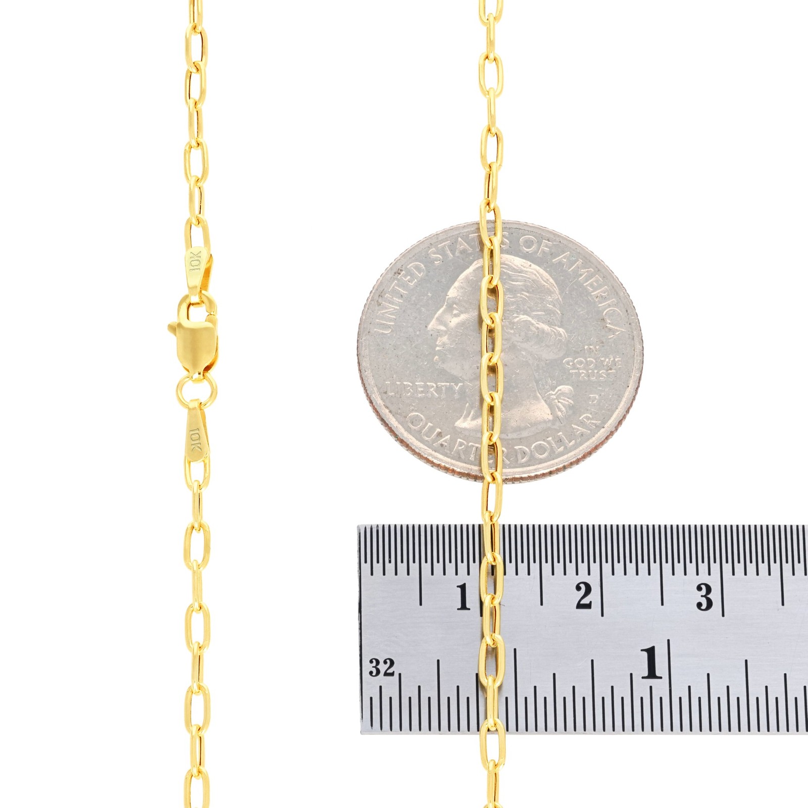 10k Yellow Gold 2mm Paperclip Chain Cable Rolo Link Necklace Womens 16″- 24″