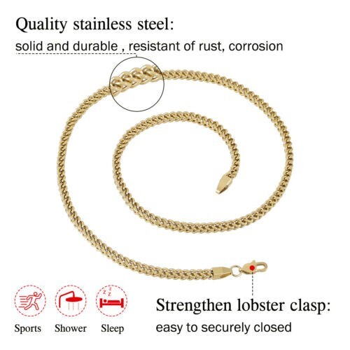 14K Gold Plated Franco Link Chain Solid Square Box Stainless Steel for Men&Women