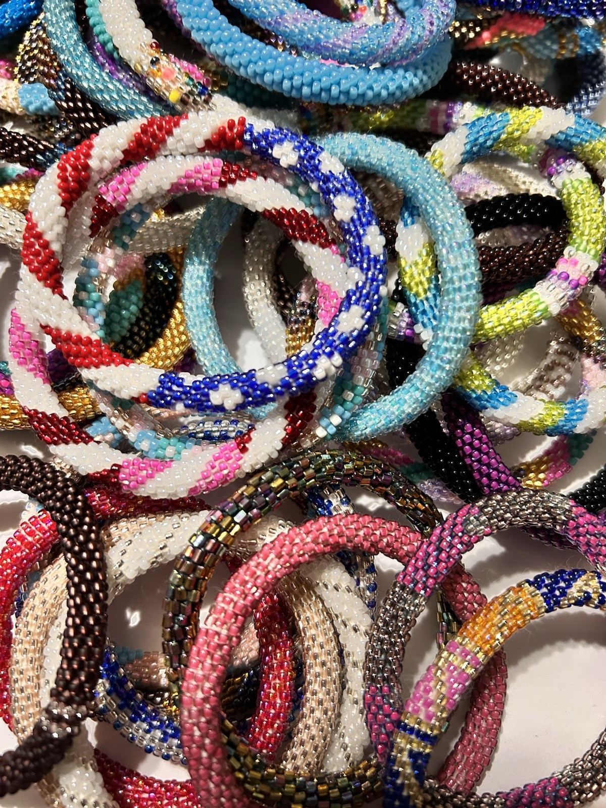 3 Sashka Co Nepalese Roll On Crochet Glass Bead Bracelets Original Size, Random