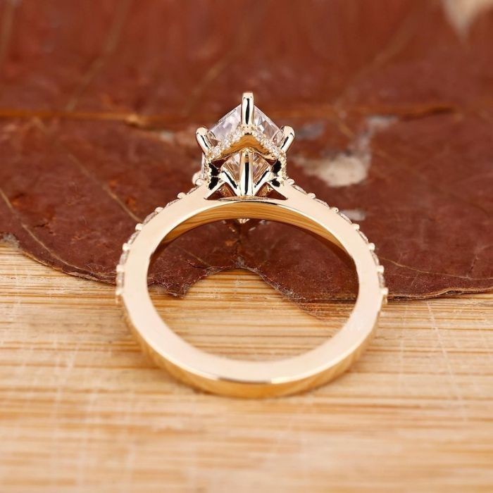 Dutch Marquise Cut Moissanite Hidden Halo 14K Gold Plated Engagement Ring