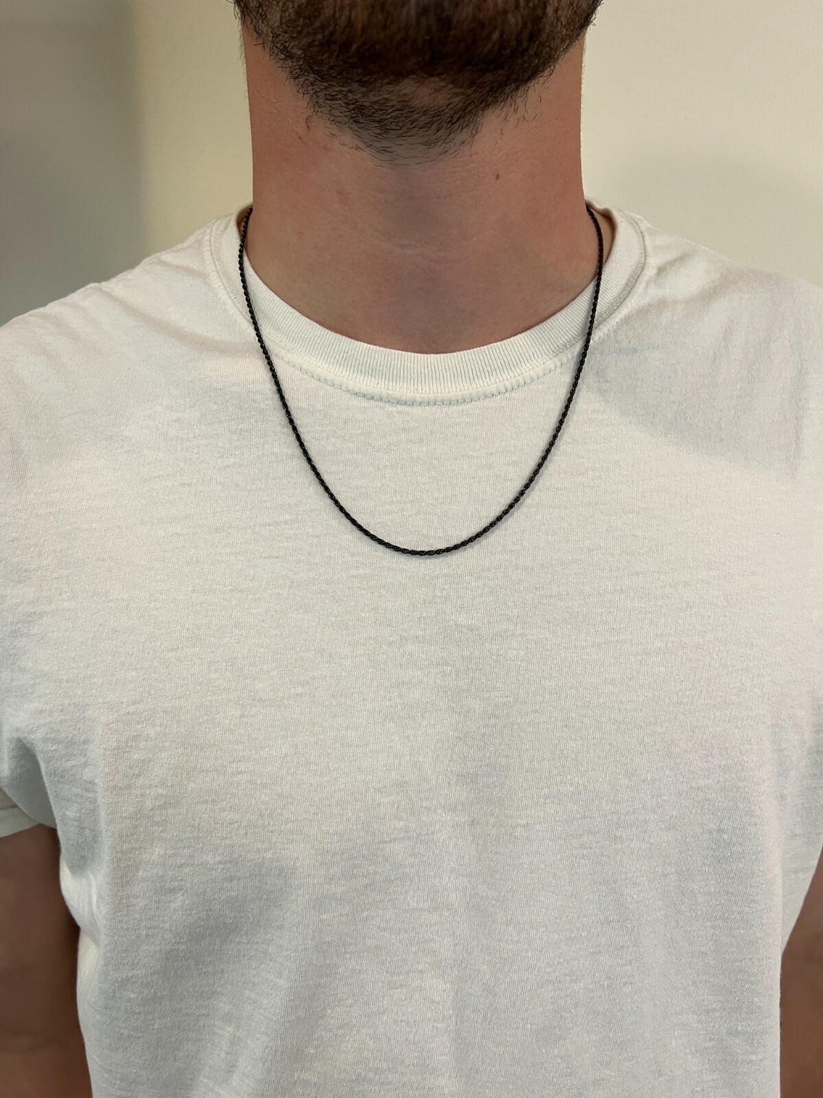 2mm Rope Chain Necklace Oxidized Black Rhodium Real 925 Sterling Silver 16-30″