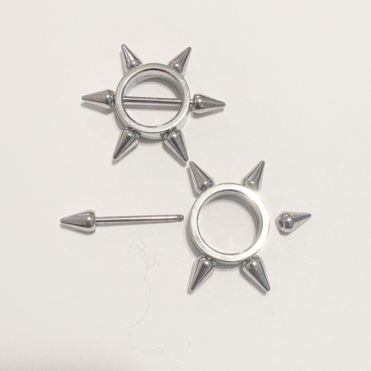 PAIR Sterilized Surgical Steel Round Spikes Nipple Rounder Shield w 14g Barbells