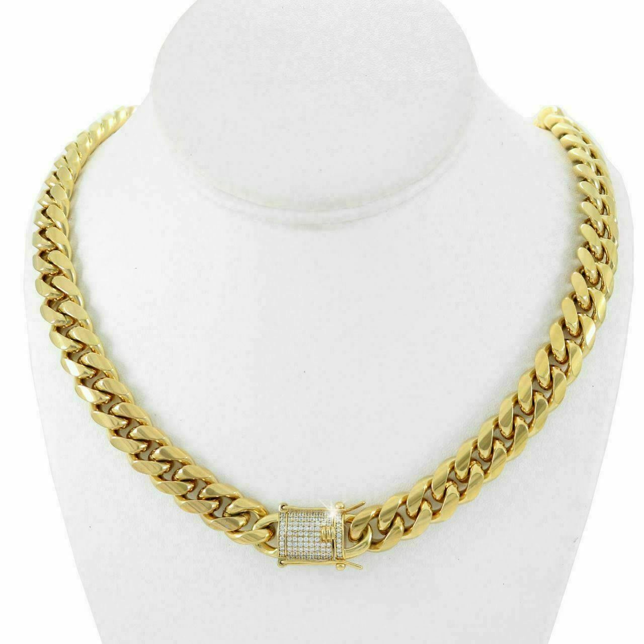 Miami Cuban Link Chain 18k Gold Plated Stainless Steel 14mm CZ Clasp Big Hip Hop