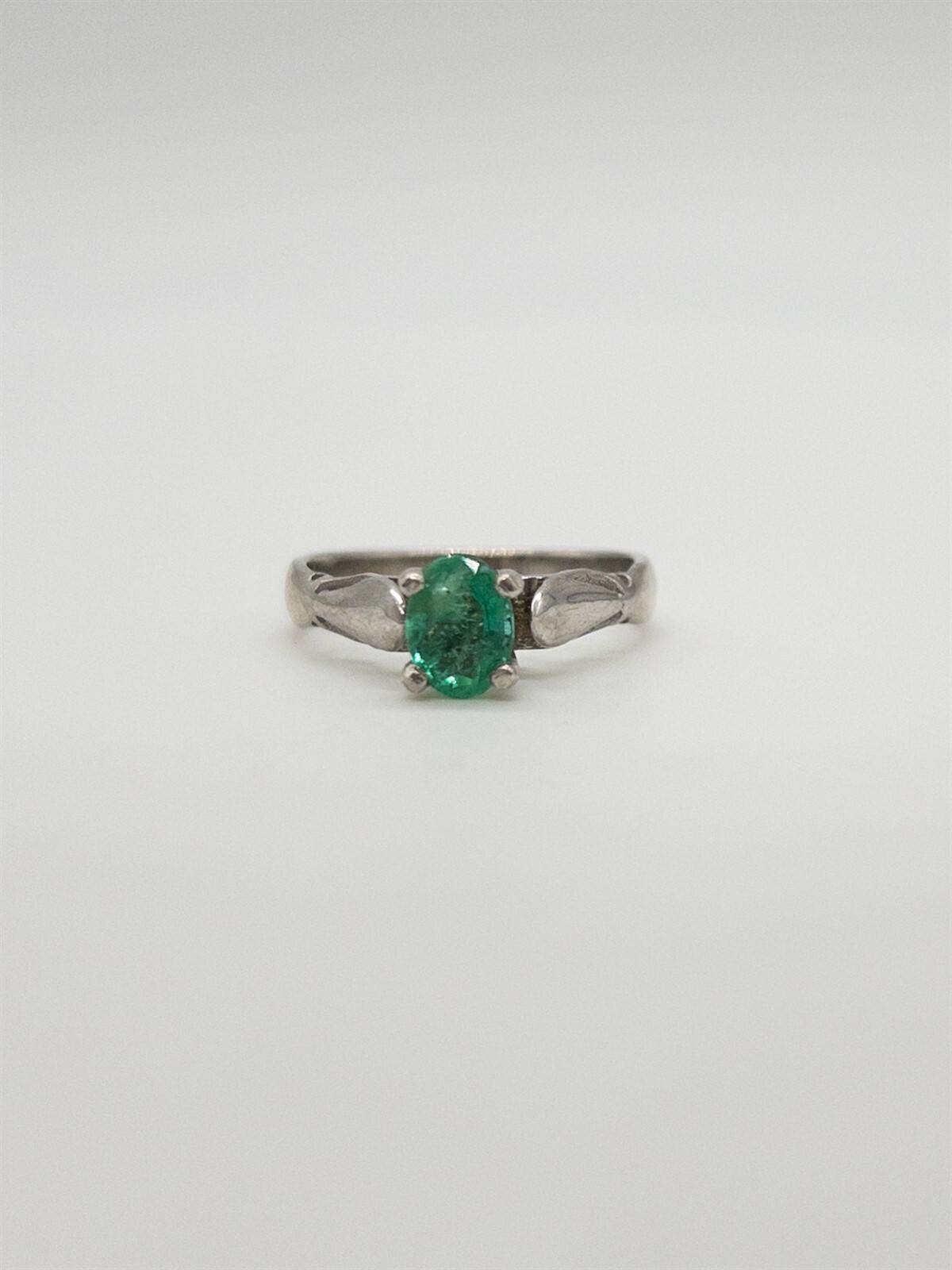Vintage 1920s $2400 1ct AAA+++ Natural Emerald 14k White Gold Wedding Ring