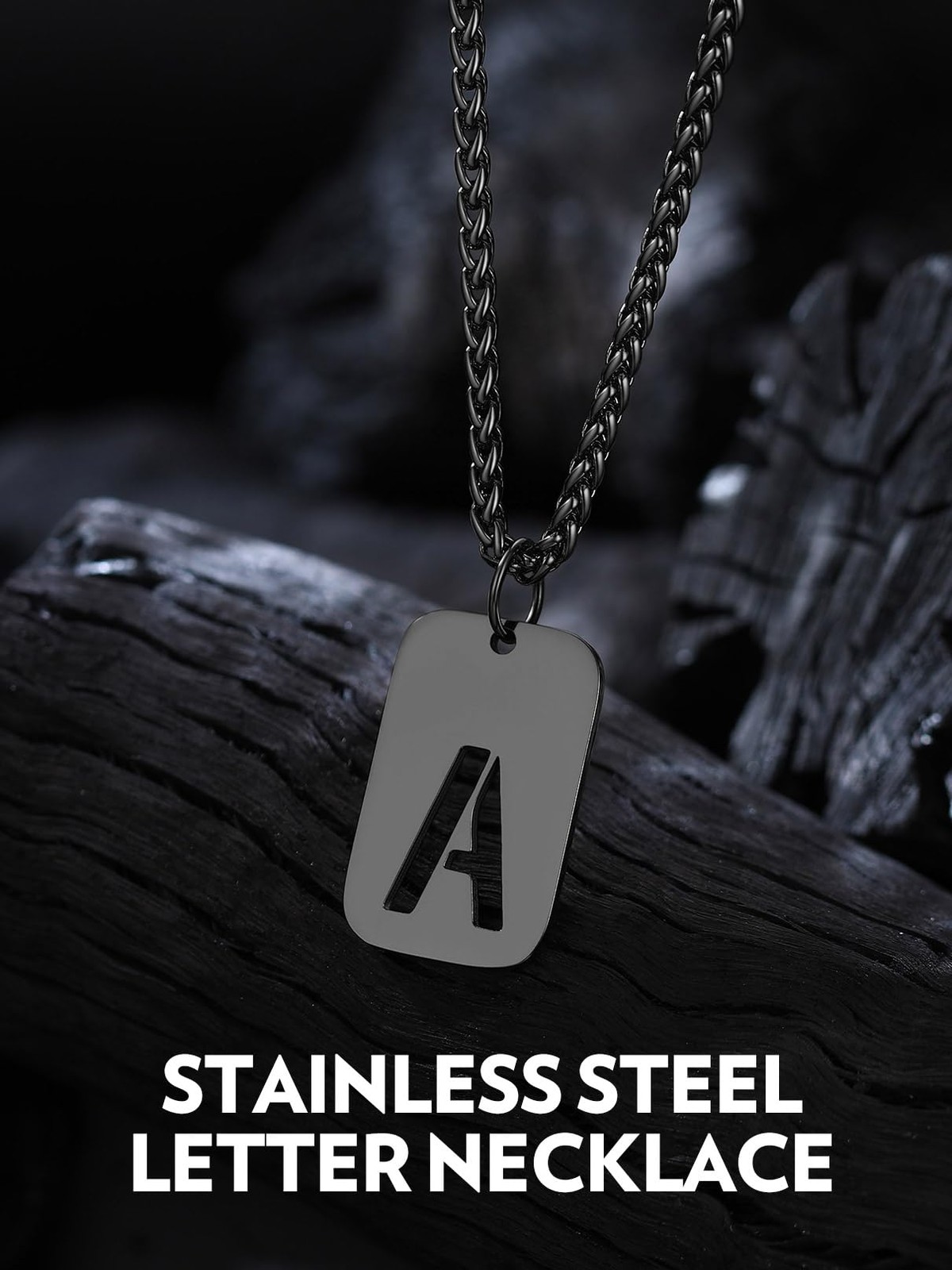 Bandmax Black Stainless Steel Initial Pendant Necklace C Chain Pendant for Me…