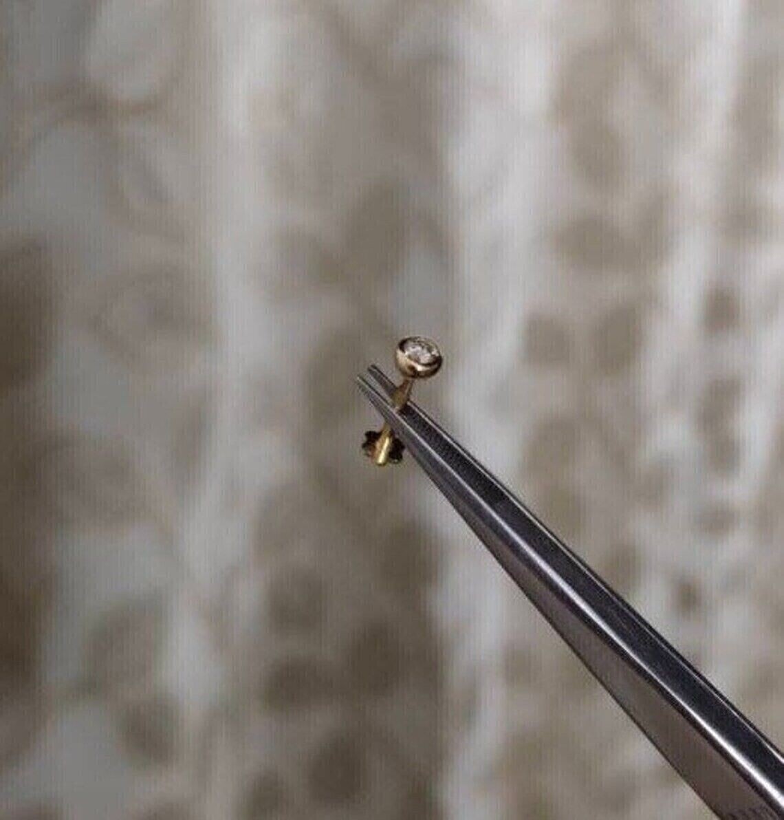 0.06 CT Round Cut Natural Diamond Bezel Set Nose Piercing Pin 14K Yellow Gold