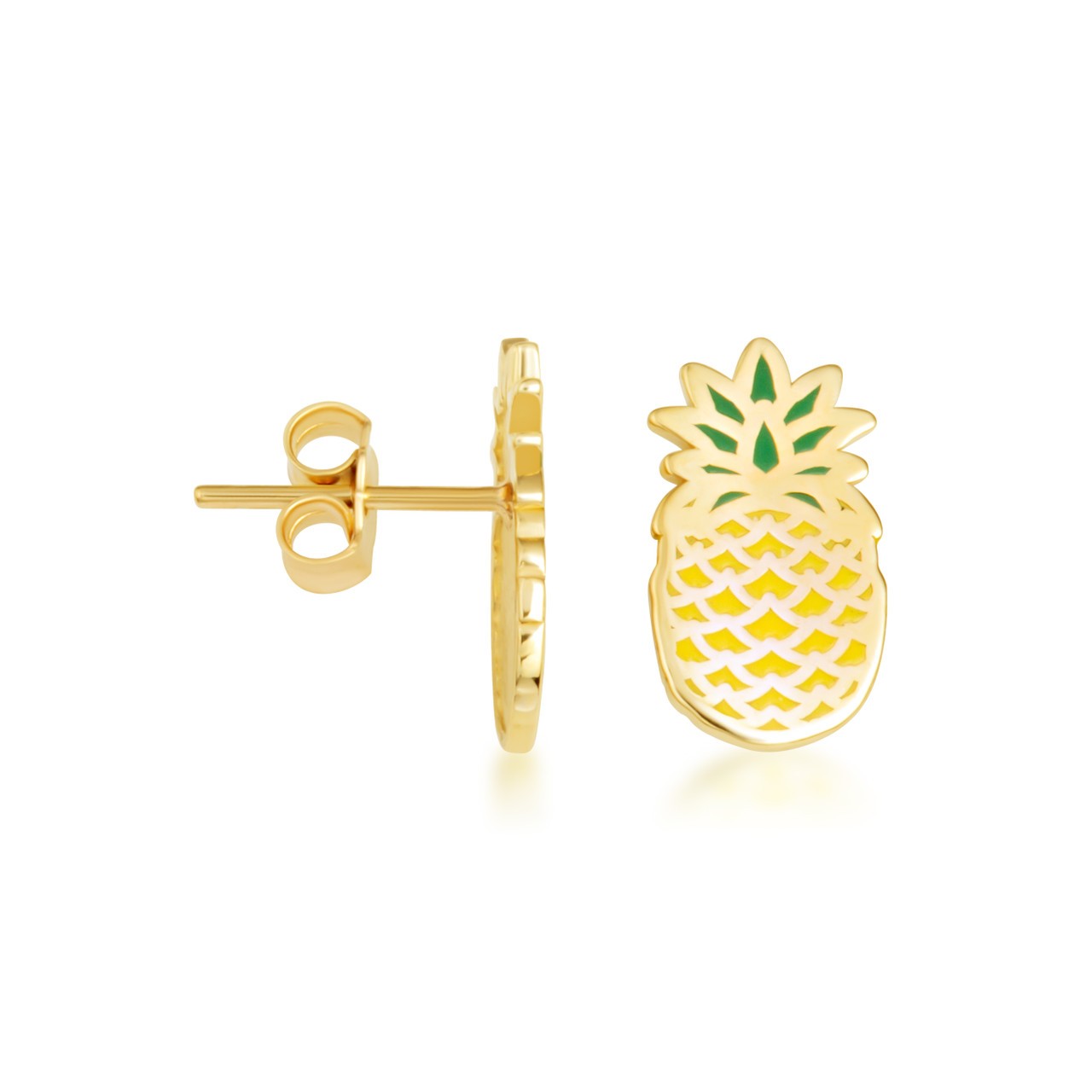 Gold Enamel Pineapple Fruit Stud Earrings (Available in Yellow/Rose/White Gold)