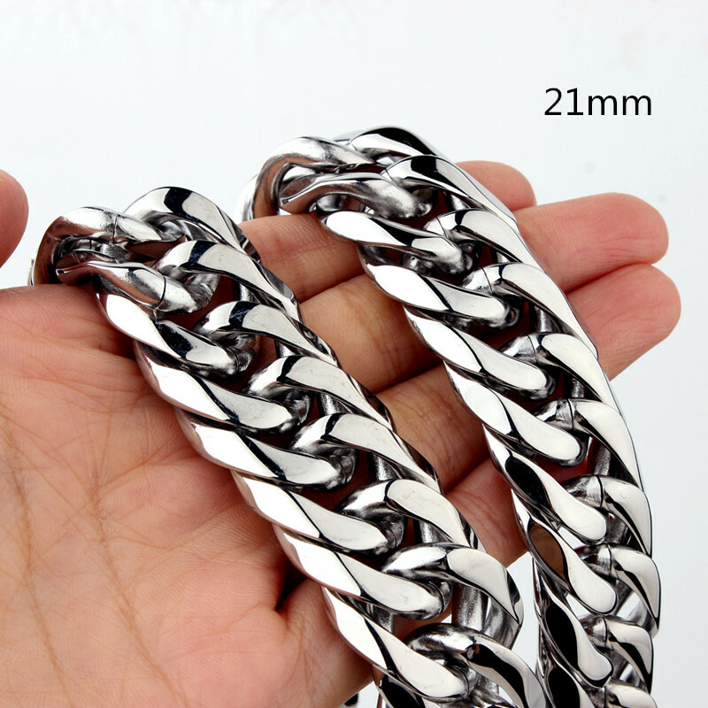 9-21mm Heavy Strong Men’s Stainless Steel Curb Cuban Link Chain Necklace