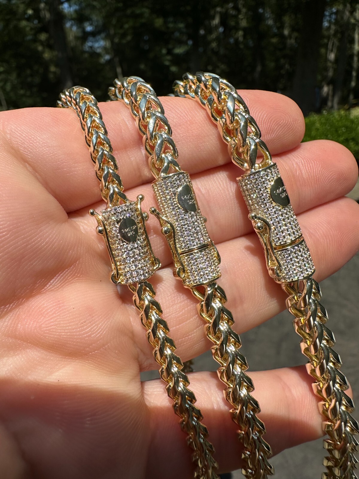 Iced MOISSANITE Clasp 14k Gold Stainless Steel Franco Chain Necklace Bracelet