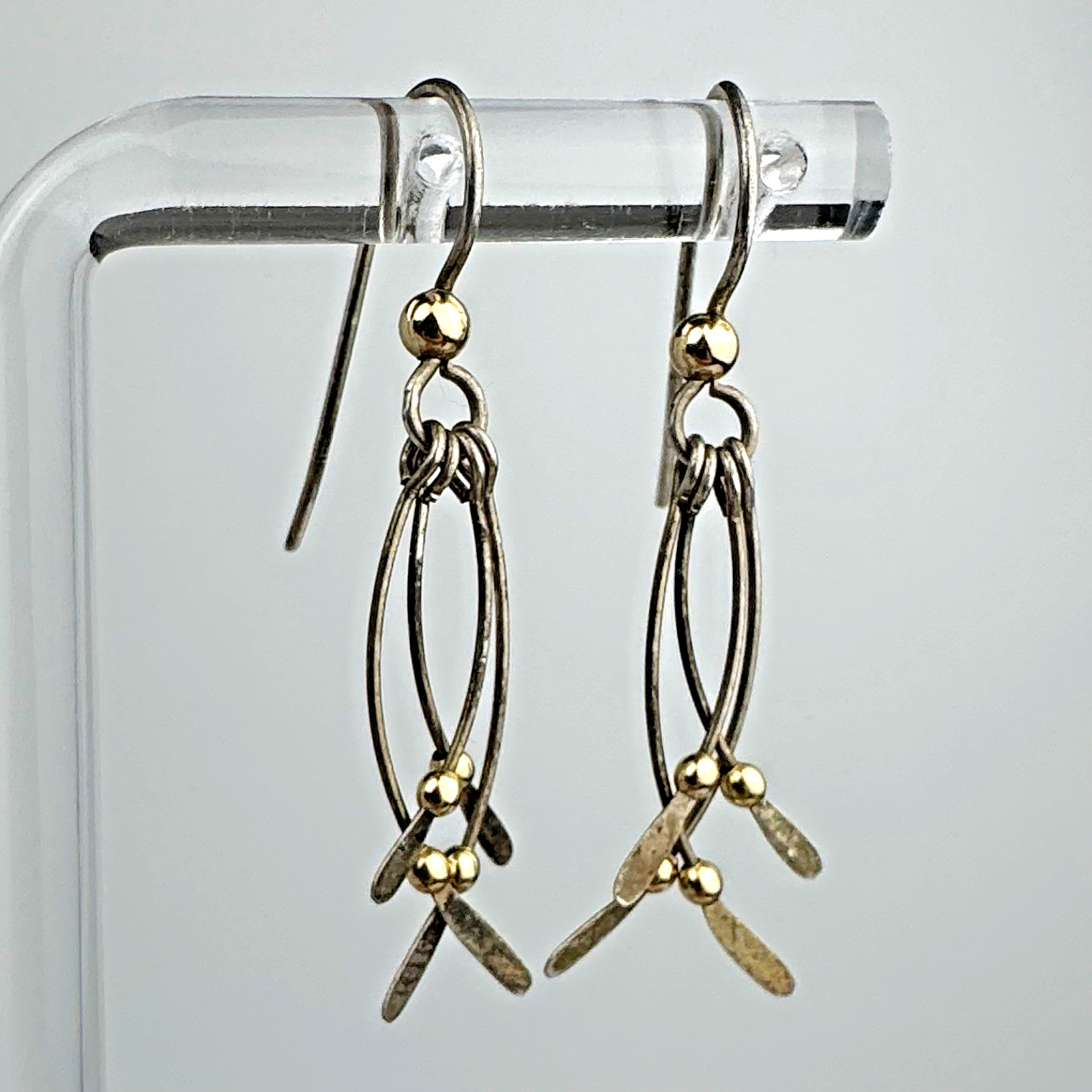 Vintage Sterling Silver 925 Gold Two-Tone Bead Modernist Kinetic Dangle Earrings
