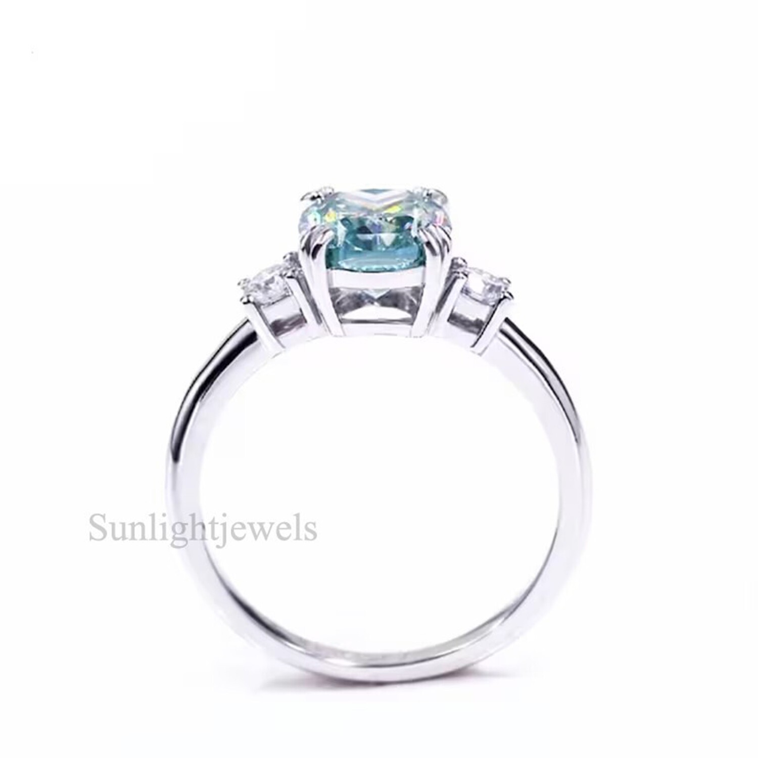 3.20 Ct Blue Lab Grown Diamond Cushion Cut Solitaire Ring 925 Sterling Silver