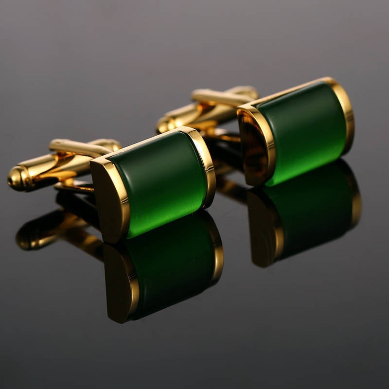 Vintage Men Cufflinks Jewelry Green Gold Cuff Link for Man 1 Pair of Shirt Links