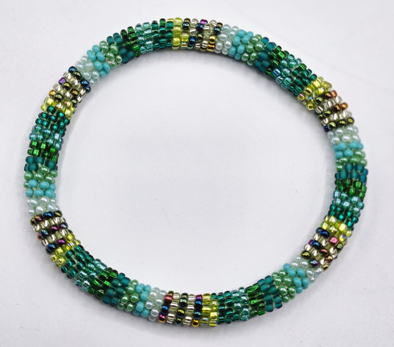 Set of 2 Handmade Nepal Glass Seed-Bead Crochet Boho Roll-On Bracelet Jewelry