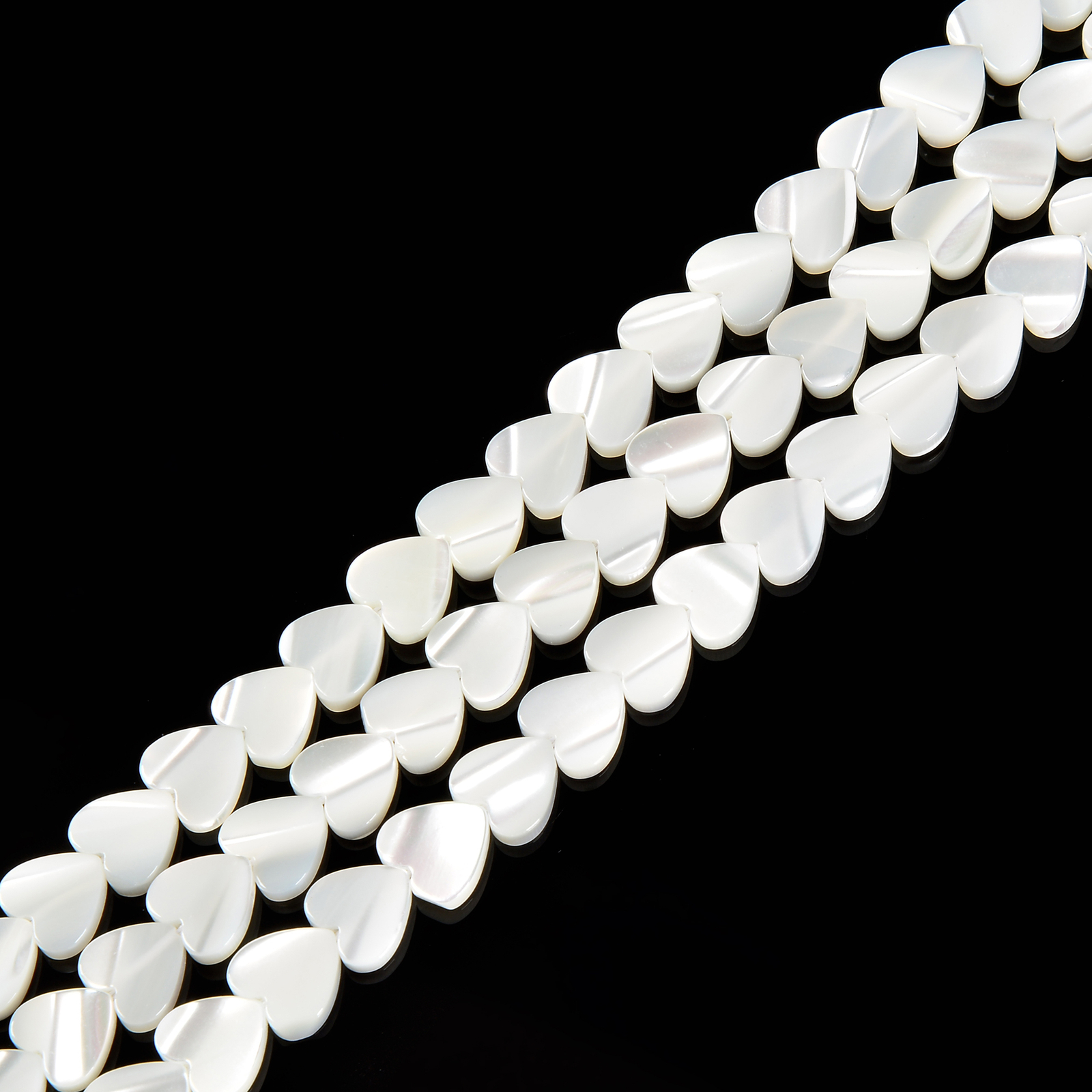 Iridescent White Mother of Pearl MOP Shell Heart Beads 6mm to 12mm 15.5” Strand