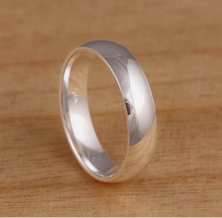 925 Sterling Silver, Solid Silver, Band Ring, Unisex, Plain Domed Band