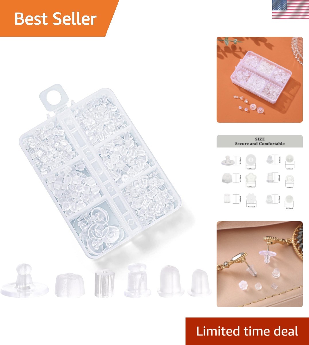 600 Pcs Hypoallergenic Silicone Earring Backs, Soft and Lightweight in 6 Styles