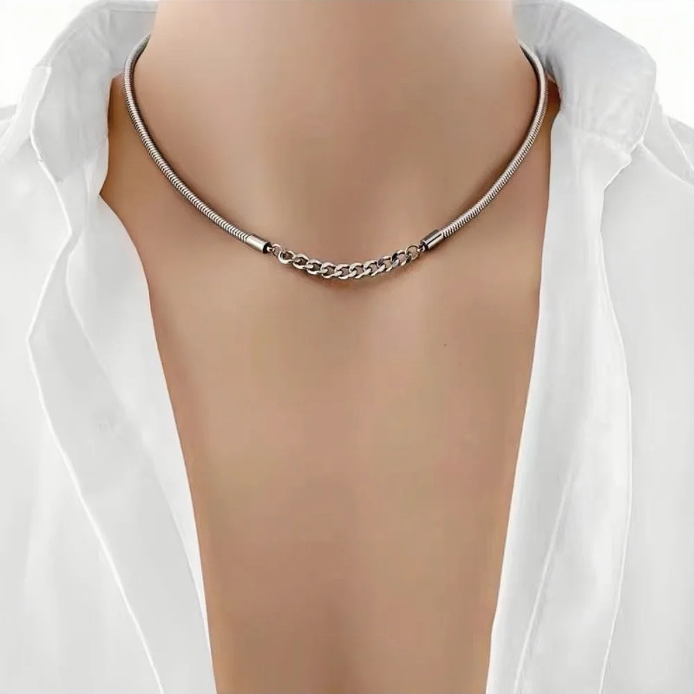 Hip Hop Men Stainless Steel Letters Pendant Necklace Retro Steel Color Snake Bon
