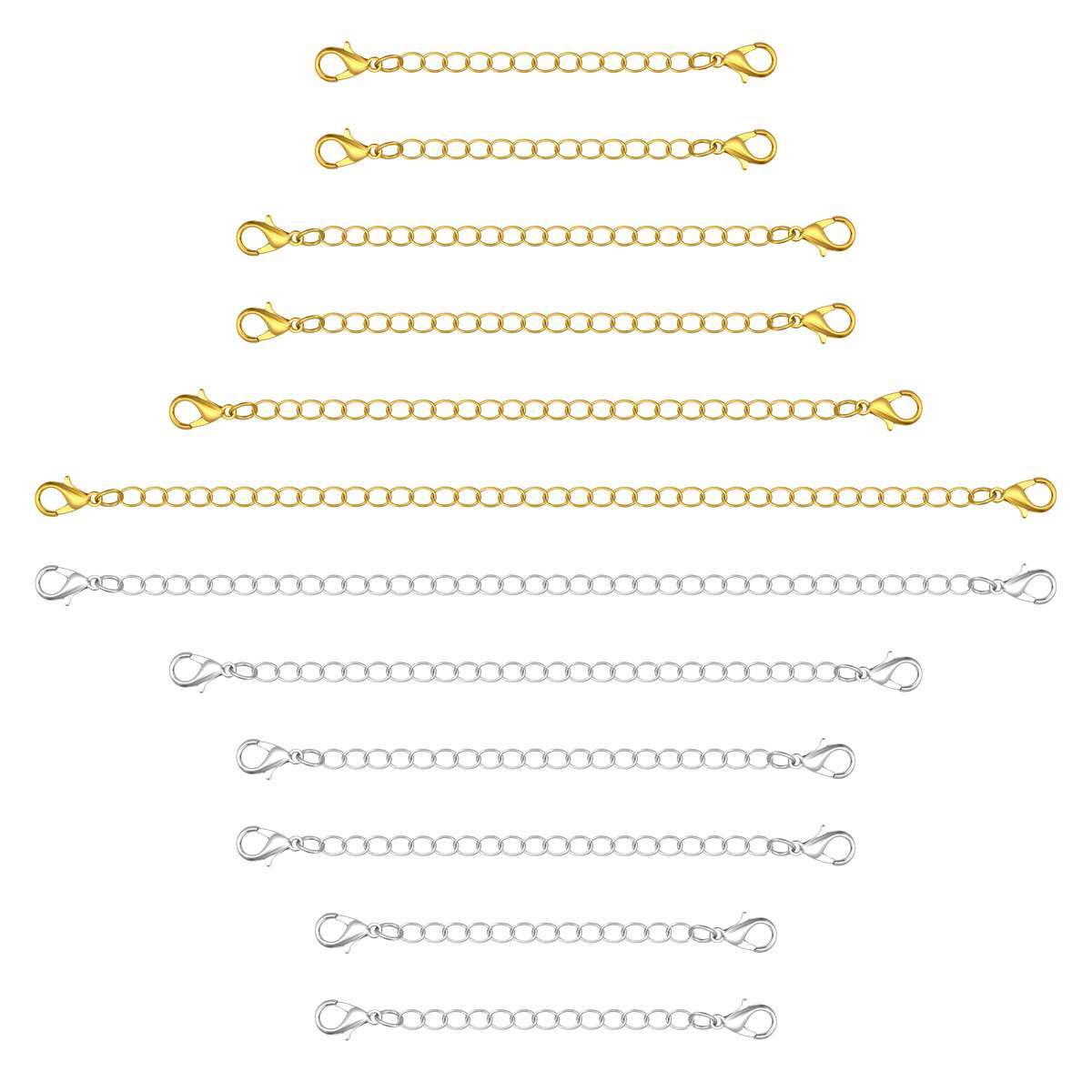 12 Pcs Extender Safety Chain Extender Necklace Bracelet Lobster Lock 2″ 3″ 4″ 6″