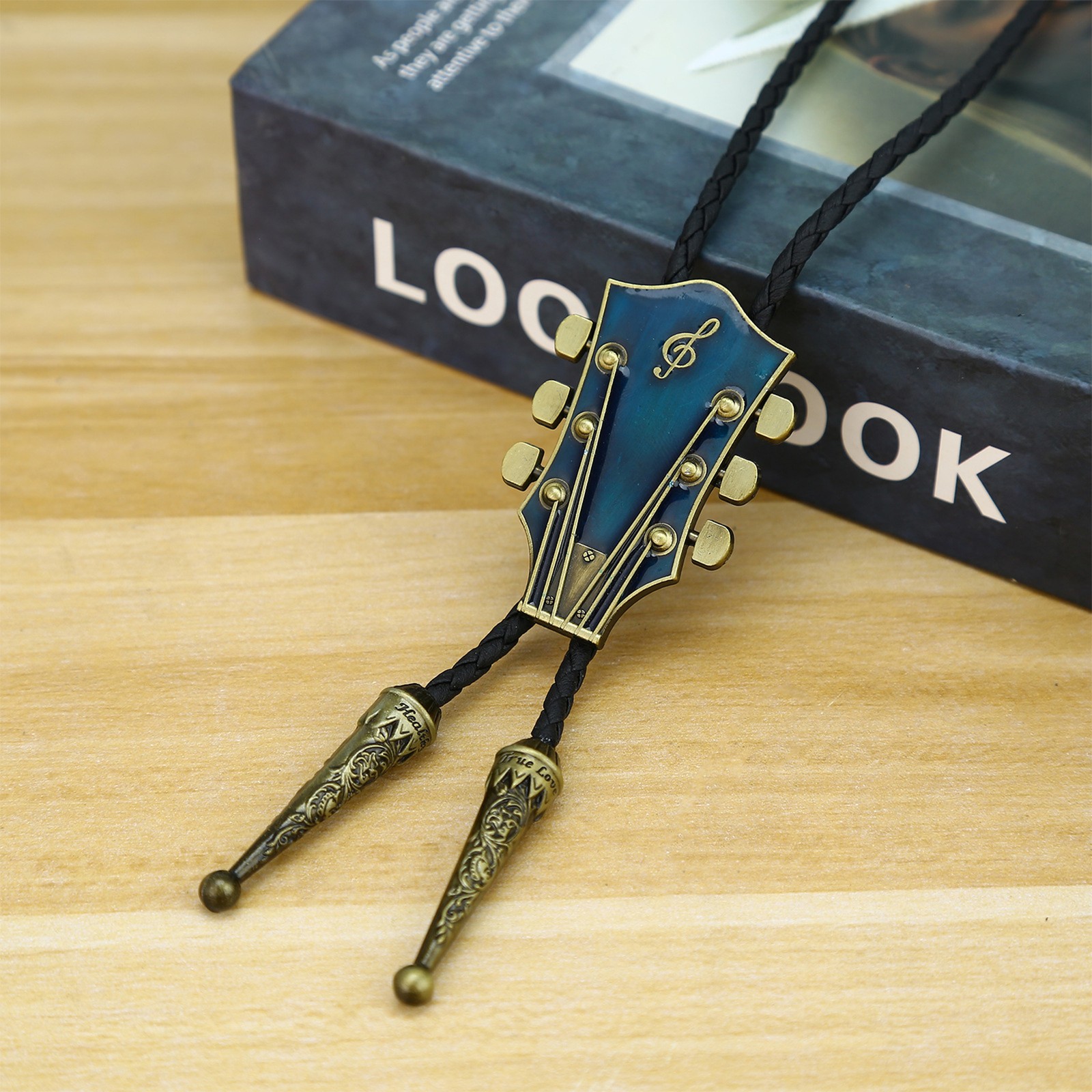 Mens Bolo Tie Vintage Western Cowboy GUITAR Alloy Necklace PU Rope Party Wedding