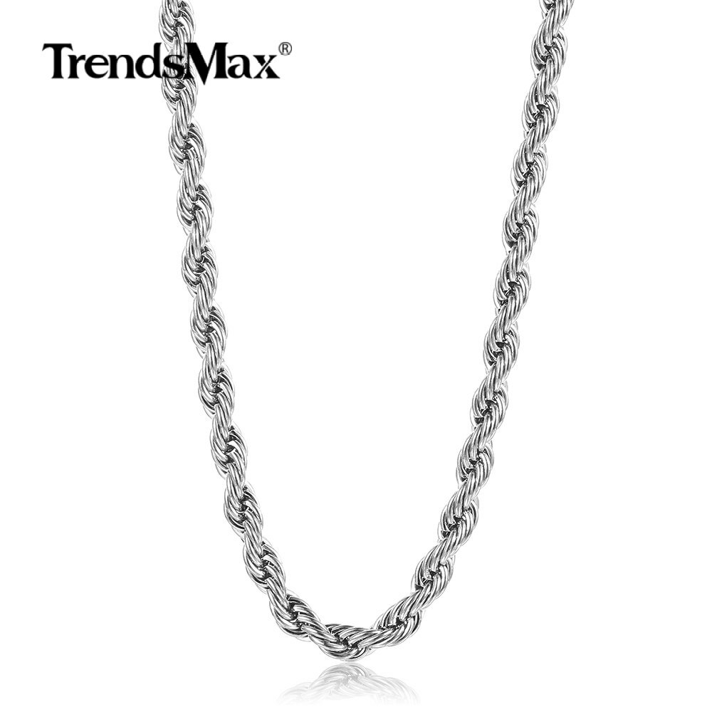 3-7MM Gold Plated Stainless Steel Diamond Cut Twisted Rope Chain Necklace 16-30″