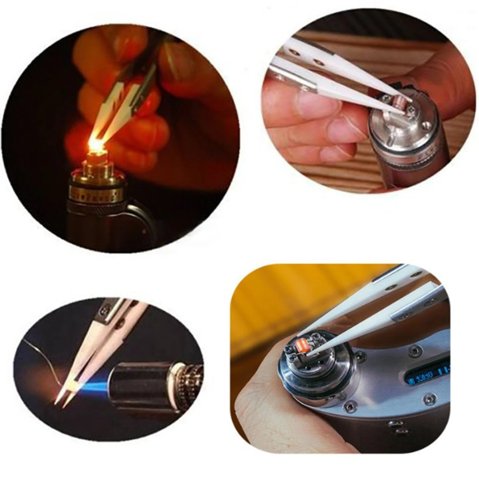 1pc Ceramic Tip Precision Tweezers Heat Resistant Stainless Steel Soldering Tool