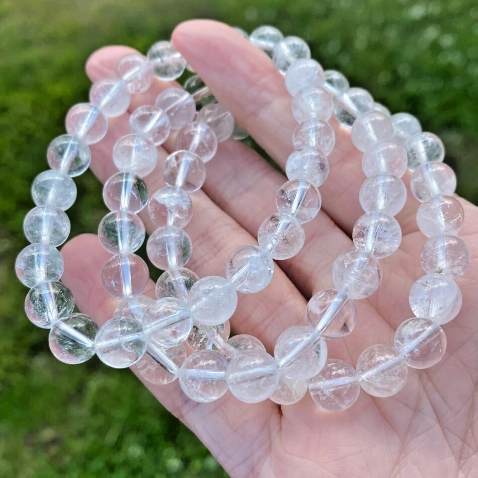 Natural Clear Quartz Elastic Stretch Dainty Bracelet 8mm Round Gemstone Bead
