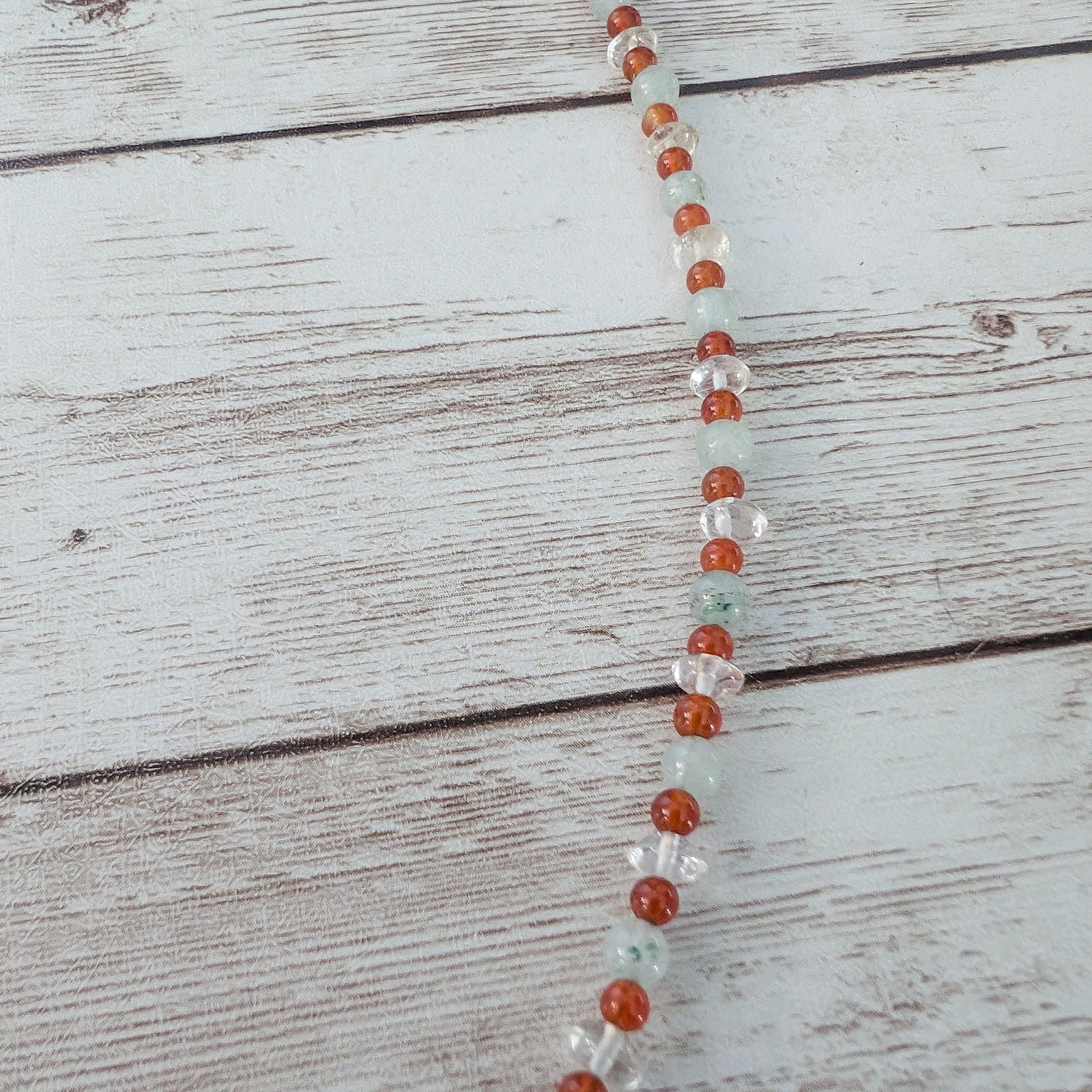 Vintage Necklace Dainty Beaded Orange, Very Light Green, Clear