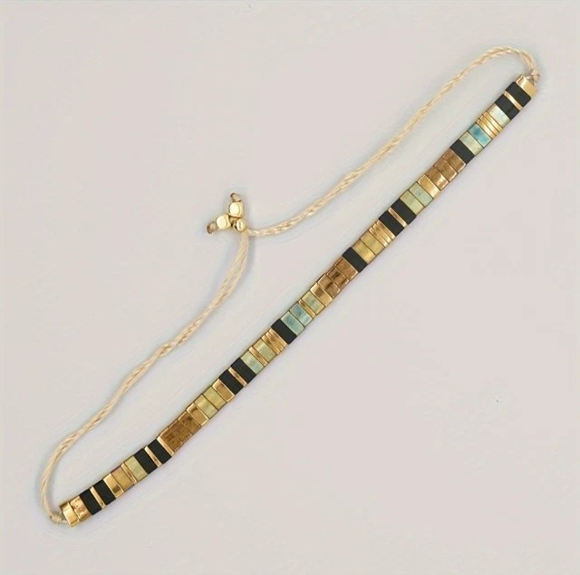 Simple Bohemian Tila Flat Woven Stripe Beads American Beaded Minimalist Bracelet