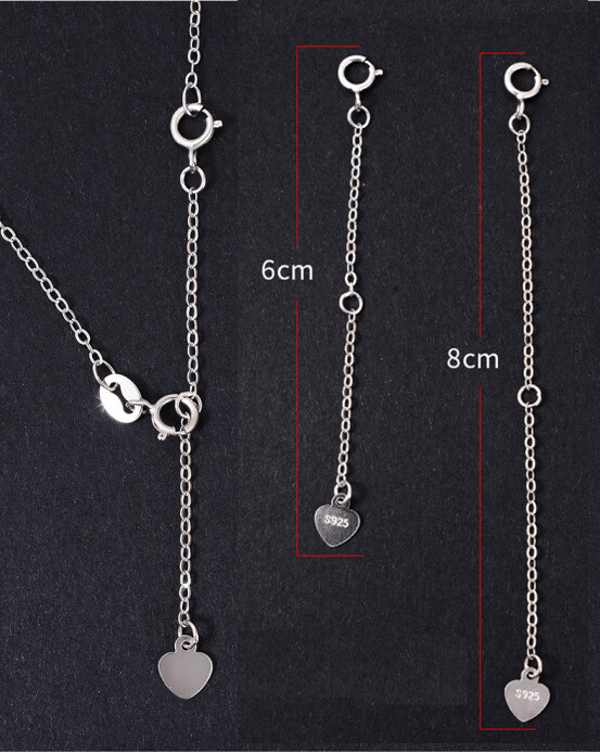 Real 925 Sterling Silver Necklace Extender Heart Drop End Safety Chain Extension