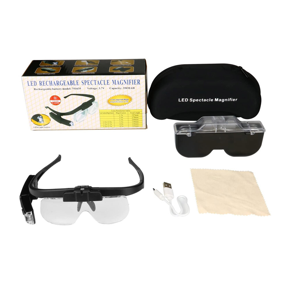 LED Jewelers Magnifying Glasses Headband Magnifier Illuminated Visor With 3 Lens