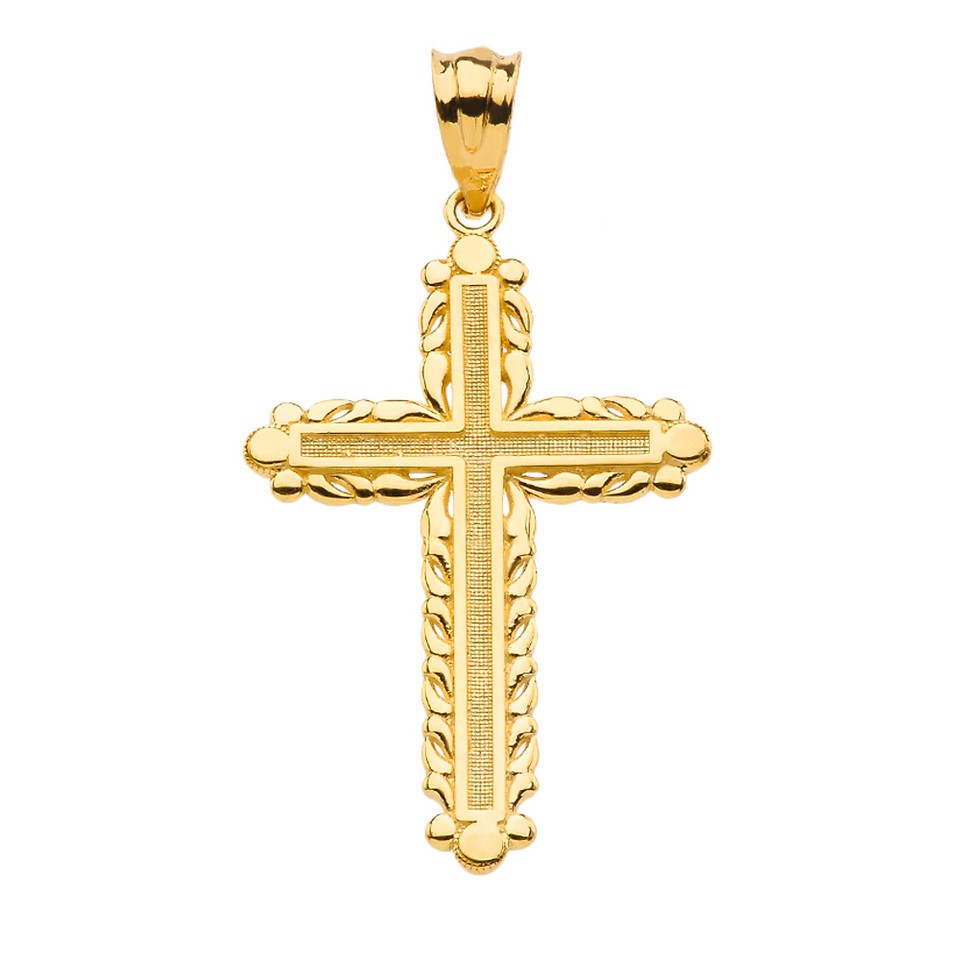 Gold Beaded Cross Pendant Necklace (Available in Yellow/Rose/White Gold)