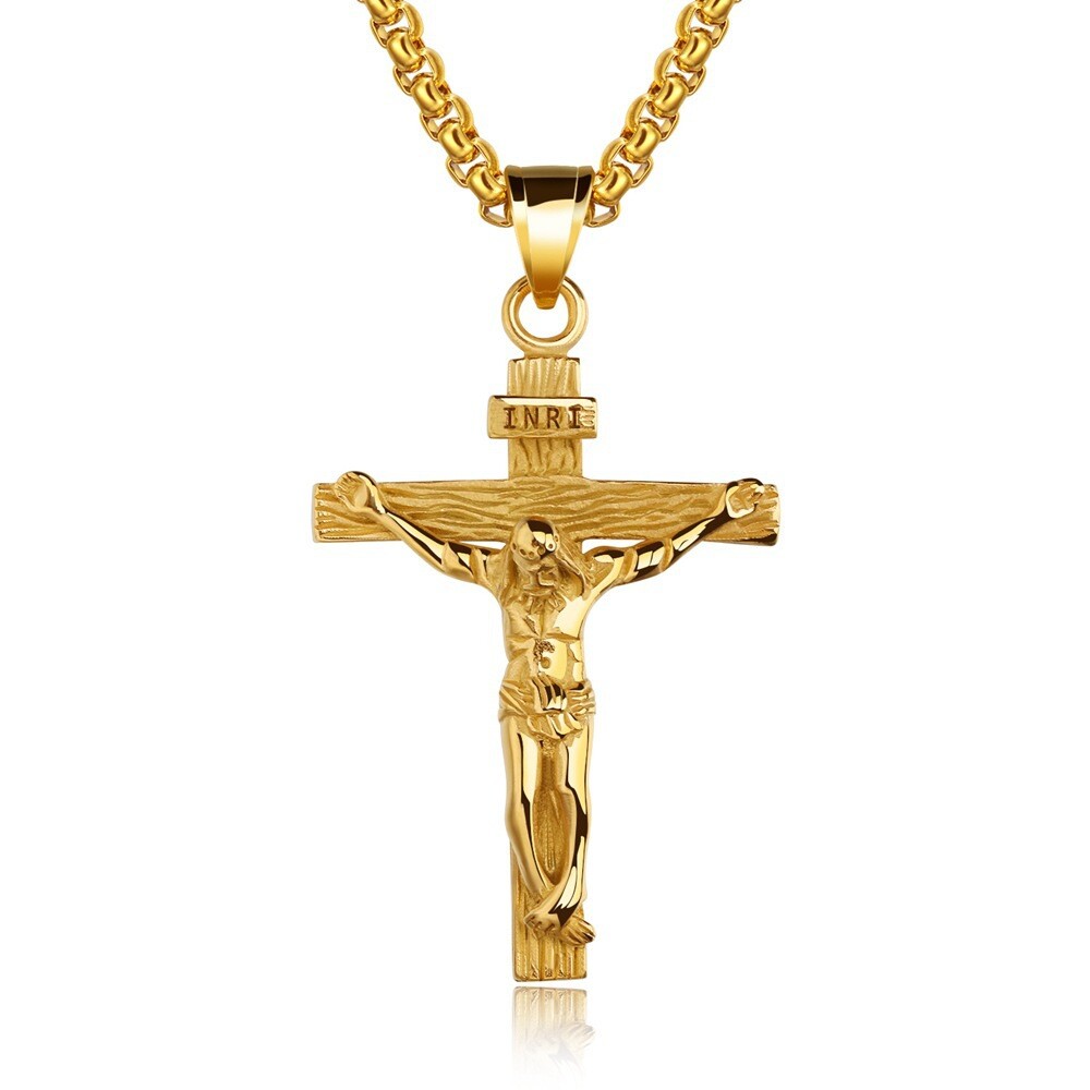 Men’s Stainless Steel Jesus Christ Crucifix Cross Pendant Chain Necklace
