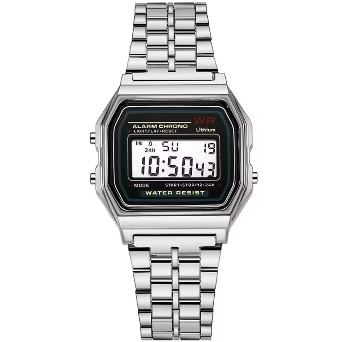 Men Women Digital Sports Watch LED Military Retro F91W Stainless Steel Band