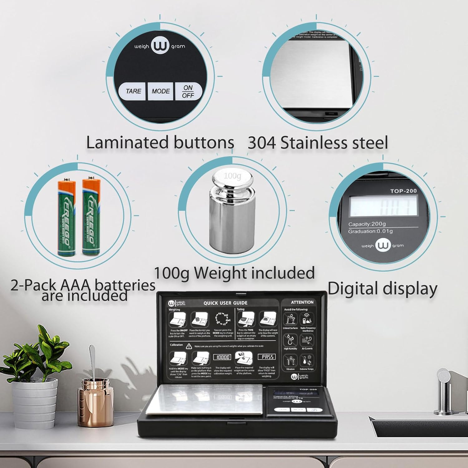 200G Digital Pocket Gram Scale 0.01G Accuracy, 200G X 0.01G Mini Digital Grams S