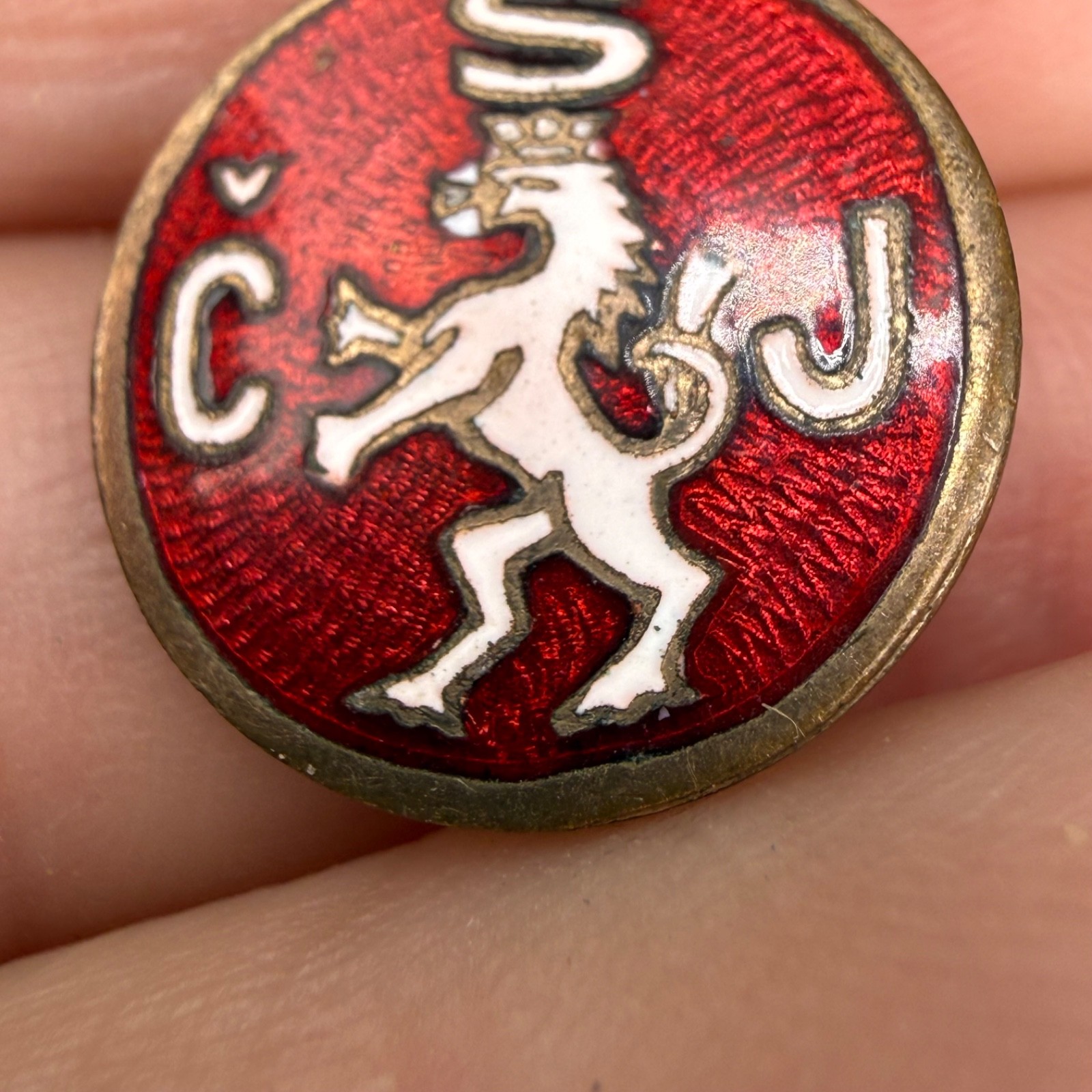 Vintage Czech Republic Enamel Pin Coat of Arms Gold JM Goodell